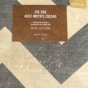 WEST ELM ZIG ZAG AVEC MOTIFS ZIG ZAG 100% COTTON WINDOW PANEL GRAY CREAM CHEVRON